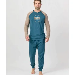 Pijama MUNICH hombre dos piezas de algodón azul-marrón.