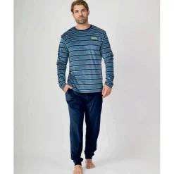 Pijama MUNICH hombre dos piezas de terciopelo multicolor-marino.