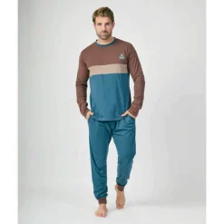 Pijama MUNICH hombre dos piezas de algodón azul-marrón-beige.