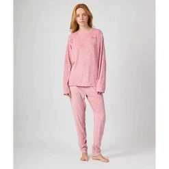 Pijama MUNICH mujer dos piezas de terciopelo rosa.