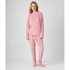 Pijama MUNICH mujer dos piezas de terciopelo rosa.